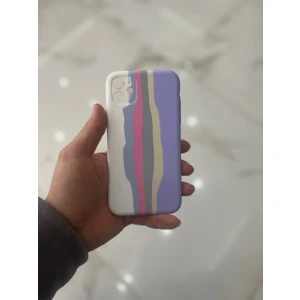 iPhone 11 Uyumlu Rainbow Renkli Şeritli Lansman Silikon Darbe Emici Telefon Kılıfı
