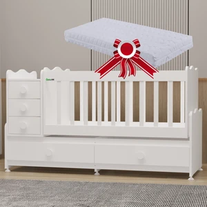 Garaj Home Melina 5 Çekmeceli Büyüyen Mdf Çıtalı Beşik + Yatak - Beyaz