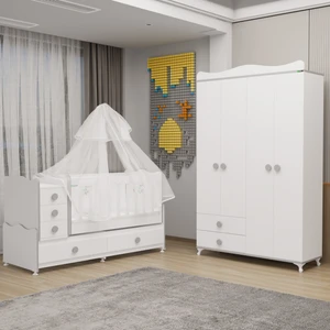 Garaj Home Melina Yıldız 4 Kapaklı Dolap Takım + Yatak + Uyku Seti - Gri