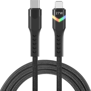 LED Işıklı 27W Type-C To iPhone Lightning Hızlı Şarj Kablosu 1m