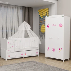 Garaj Home Melina Yıldız 3 Kapaklı Dolap Takım + Yatak + Uyku Seti - Prenses