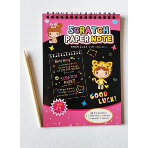 Sihirli Kazımalı Gökkuşağı A5 Boy 30 x 14 cm Spiralli Kalemli Defter Kağıt Pembe Kapak