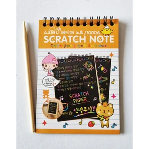 Sihirli Kazımalı Gökkuşağı 6A Boy 15 x 10 cm Spiralli Kalemli Defter Kağıt Turuncu Kapak