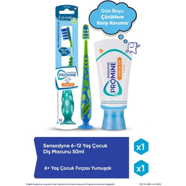 Sensodyne Promine 6-12 Yaş Gün Boyu Çürüklere Karşı Koruyan Çocuk Diş Macunu 50  ml + Yumuşak Diş