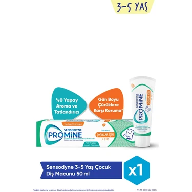 Sensodyne Promine 3-5 Yaş Çocuklar İçin Gün Boyu Çürüklere Karşı Koruyan Şekersiz Diş Macunu 50 