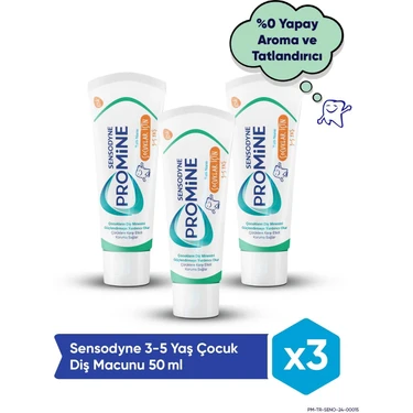 Sensodyne Promine 3-5 Yaş Çocuklar İçin Gün Boyu Çürüklere Karşı Koruyan Diş Macunu 50  ml x 3