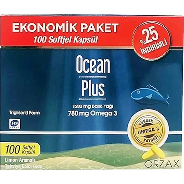 Ocean Orzax Ocean Plus 1200 Mg Balık Yağı 780 Mg Omega 3 100 Softjel