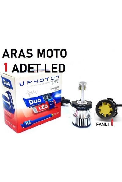 Aras Moto Motosiklet H4 Photon Fanlı Xenon LED Ampül 12-24 V (Duo Soğutucu Fanlı Model) 1 Adet-Aras Moto