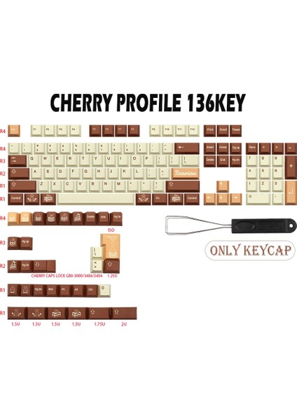 136 Anahtar Tiramisu Klavye Tuş Takımı Pbt Kiraz Profili Klavye Tuş DZ60/RK61/64/GK61/68/84/87/96/980/104/108 Mekanik Klavye (Yurt Dışından) modelleri