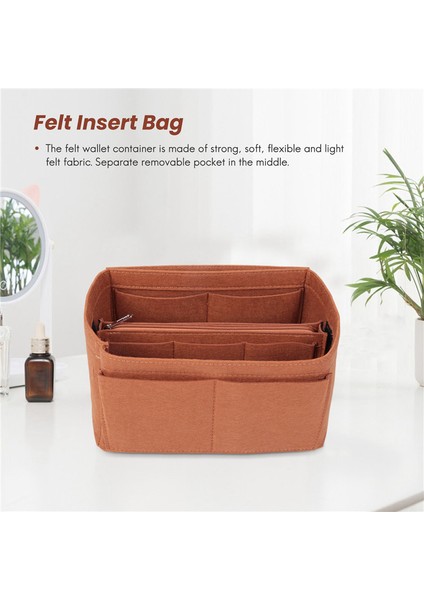 Çanta Çanta Organizatör Keçe Ekleme Çantası Makyaj Organizatör Iç Çanta Taşınabilir Kozmetik Çantaları Depolama Tote Kahve M (Yurt Dışından) fırsatları