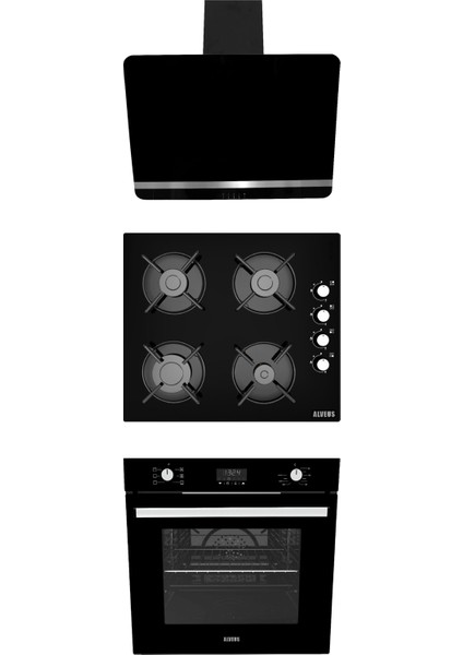 New 627 Siyah Cam 3'lü Ankastre Set [BİNDESİT-GLS640-MFA627]