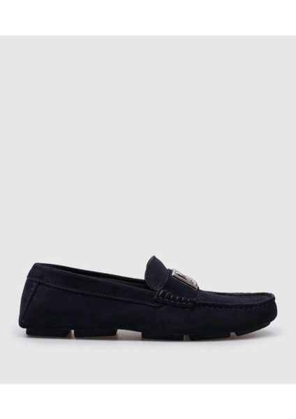 Blue Suede Moccasins With Metalic Dg Logo
