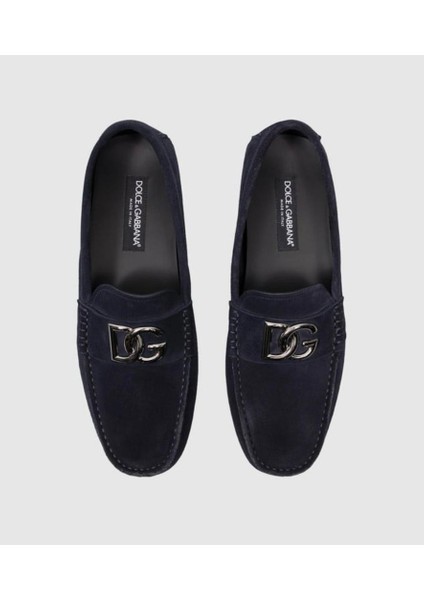 Blue Suede Moccasins With Metalic Dg Logo modelleri