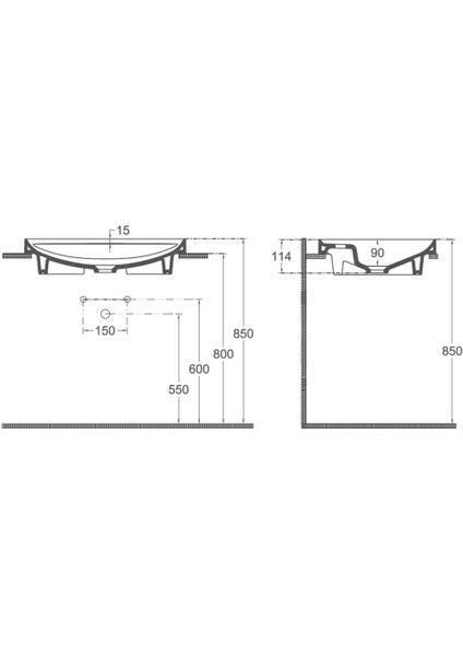 Infinity Inset Batarya Delikli Lavabo 55 cm Mat Beyaz