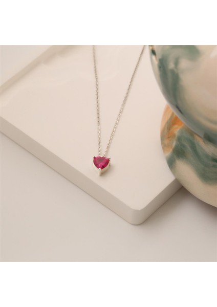 925 Ayar Pembe Zirkon Taşlı Kalp Kolye fiyatları