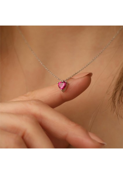 925 Ayar Pembe Zirkon Taşlı Kalp Kolye modelleri