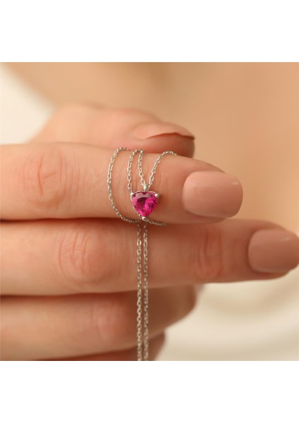 925 Ayar Pembe Zirkon Taşlı Kalp Kolye indirimleri