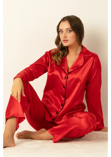 Uzun Kollu Saten Pijama Takımı modelleri