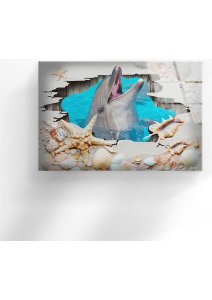 3D Yunus Temperli Cam Duvar Tablosu