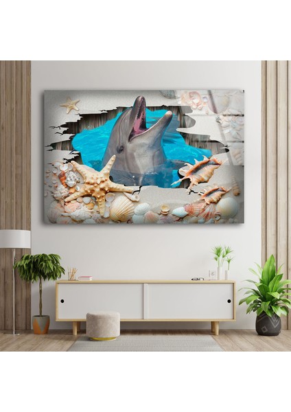 3D Yunus Temperli Cam Duvar Tablosu modelleri