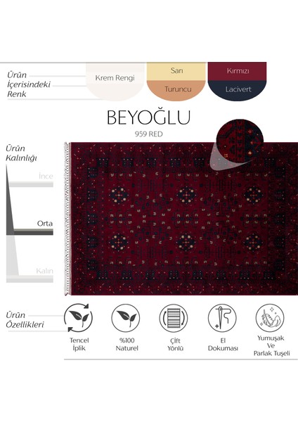 Beyoğlu 959 Kırmızı Salon Halısı Yağcı Bedir Desenli Nostalji Halı Afgan El Halısı Tensel Uşak Halısı fiyatları