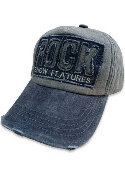 Rock Vintage Gri Lacivert Beyzbol Şapka
