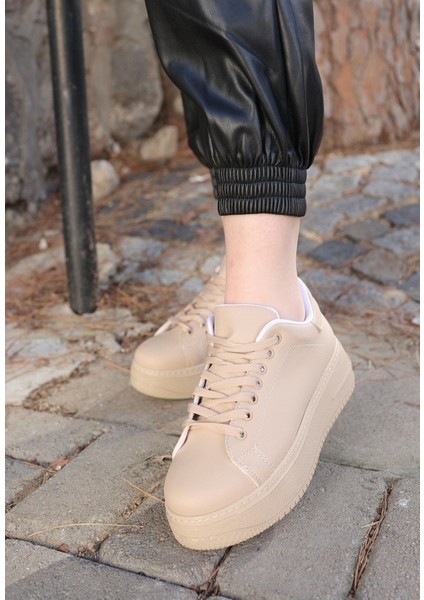 Tomiross-Carol Kadın Nude Poli Taban Bağcıklı Spor Sneaker Ayakkabı CRL-2810