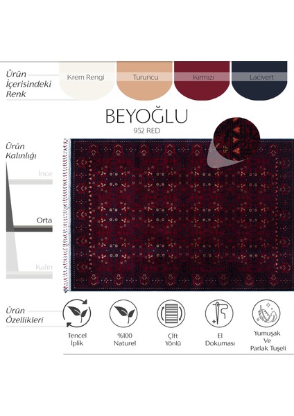 Beyoğlu 952 Kırmızı Salon Halısı Yağcı Bedir Desenli Nostalji Halı Afgan El Halısı Tensel Uşak Halısı fiyatları