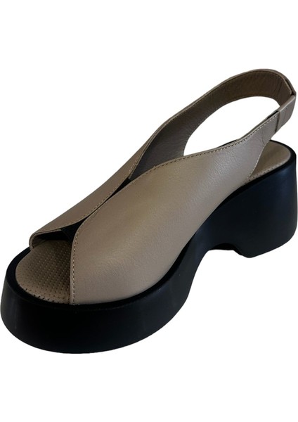 42624 Kadın Deri Yazlık Ayakkabı Vizon modelleri
