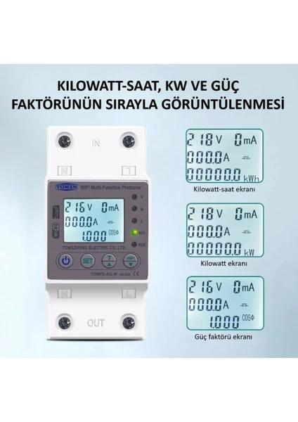 Akıllı Kaçak Akım Koruma Rölesi ve Yüksek Voltaj ve Akım Koruyucu Röle 63A Wifi Özellikli