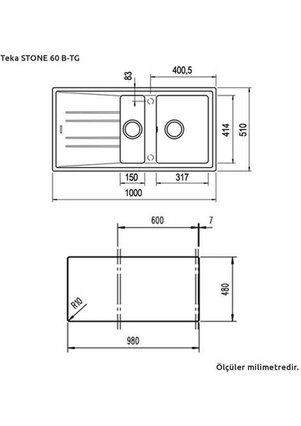 Stone 60 B-Tg Metallıc Gri Tezgahüstü Granit Evye - 115360000 modelleri