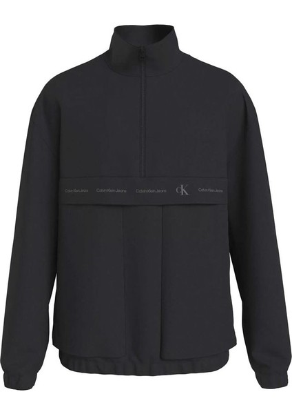 Calvin Klein Erkek Dik Yaka Yalıtımlı Marka Logolu Fermuarlı Siyah Sweatshirt J30J324954-BEH