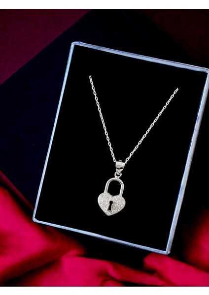 Alâ Silver Jewellery Kalp Kilit Taşlı Tasarım 925 Ayar Gümüş Kolye