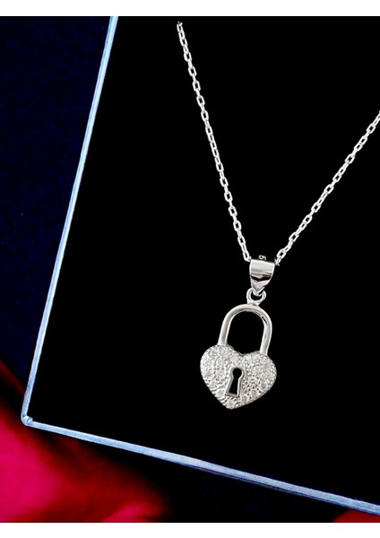 Alâ Silver Jewellery Kalp Kilit Taşlı Tasarım 925 Ayar Gümüş Kolye