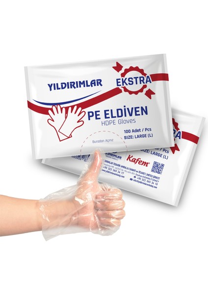 Yıldırımlar Pe Extra Tek Kullanımlık Şeffaf Eldiven 100 Lü x 100 Paket