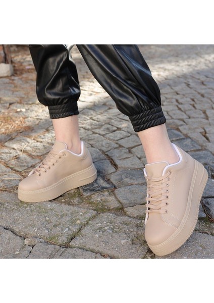 Tomiross-Carol Kadın Nude Poli Taban Bağcıklı Spor Sneaker Ayakkabı CRL-2810