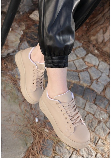 Tomiross-Carol Kadın Nude Poli Taban Bağcıklı Spor Sneaker Ayakkabı CRL-2810