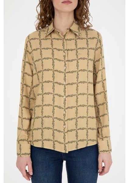 Kadın Kum Gömlek Desenli 50272138-VR085
