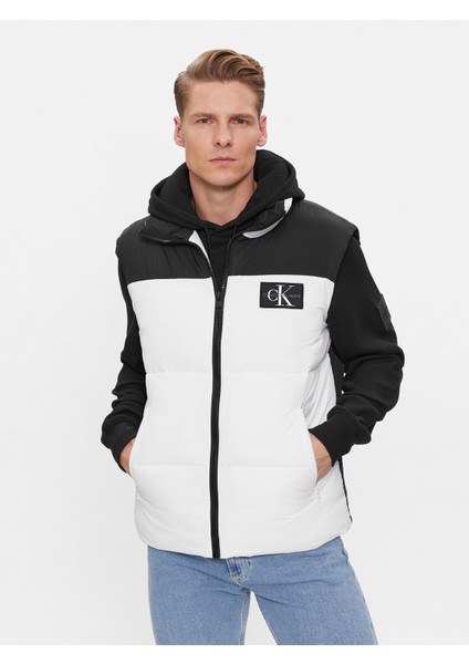 Erkek Marka Logo Detaylı Baskılı Regular Fit Kısa Kollu Beyaz Yelek J30J324665-YAF