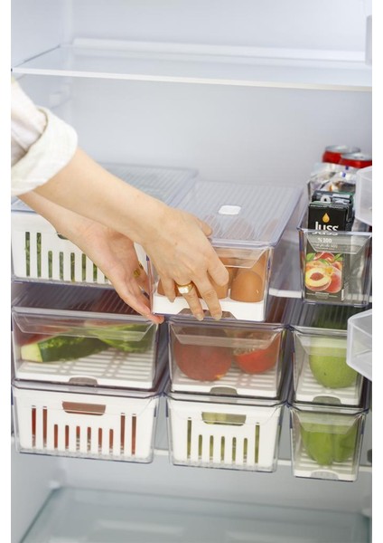 Midi Boy Süzgeçli Buzdolabı Düzenleyici Organizer 3 Adet Yumurtalık Altlığı Hediyeli