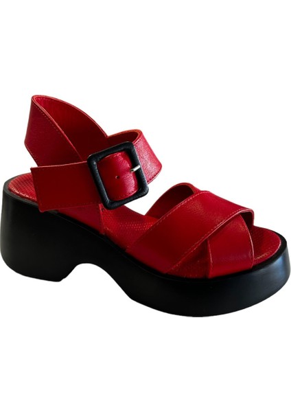 42627 Kadın Deri Yazlık Ayakkabı Kırmızı