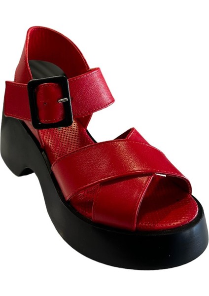 42627 Kadın Deri Yazlık Ayakkabı Kırmızı fiyatları