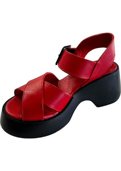42627 Kadın Deri Yazlık Ayakkabı Kırmızı modelleri