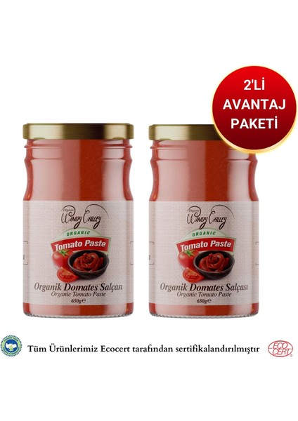 Organic Windy Valley Organik Domates Salçası 2'li Paket Ecocert SERTIFIKALI(650GR+650GR) Ilave Tuz Içermez