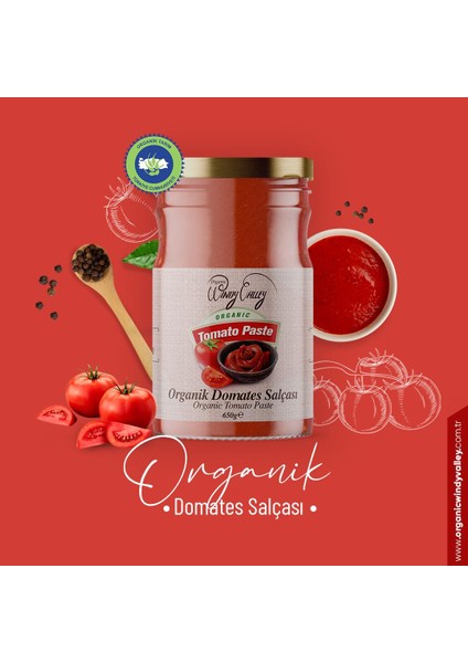 Organic Windy Valley Organik Domates Salçası 2'li Paket Ecocert SERTIFIKALI(650GR+650GR) Ilave Tuz Içermez