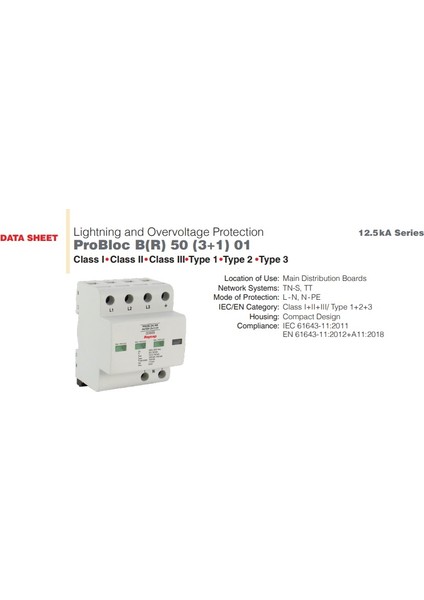 560707 Raycap Probloc B(R) 50 (3+1) 100KA Parafudr