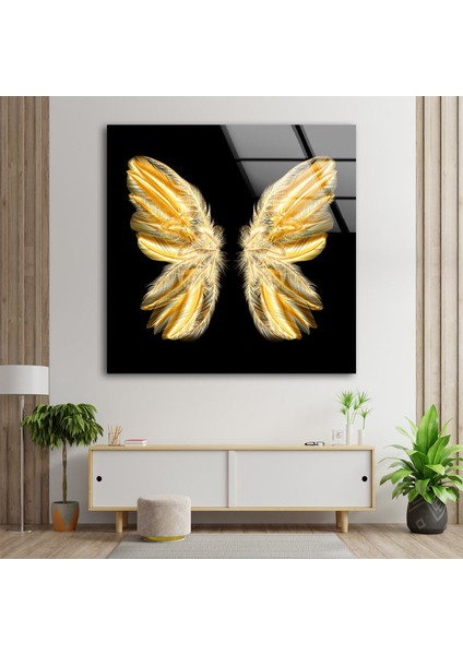 Altın Kelebek Temperli Cam Duvar Tablosu