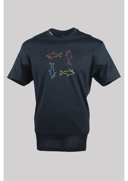 Erkek Pamuklu Kısa Kollu Yuvarlak Yaka Lacivert T-Shirt 24411088-013