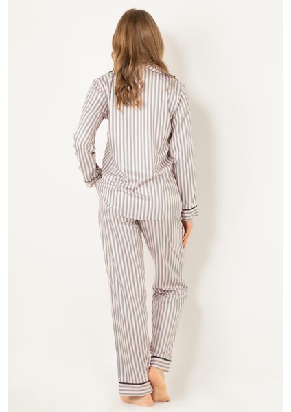 Çizgili Doğal Viskon Soft Yumuşak Düğmeli Pijama Takımı indirimleri