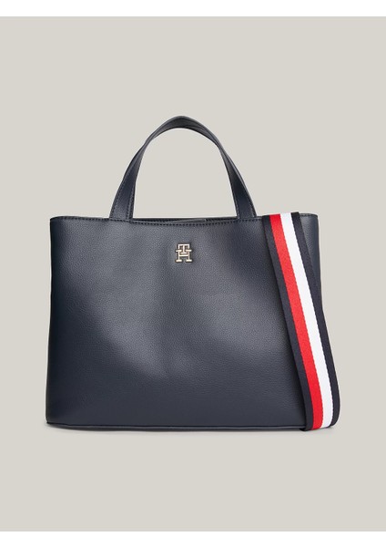 Kadın Deri Marka Logolu Fermuarlı Günlük Kullanım Lacivert Omuz Çantası AW0AW16075-DW6